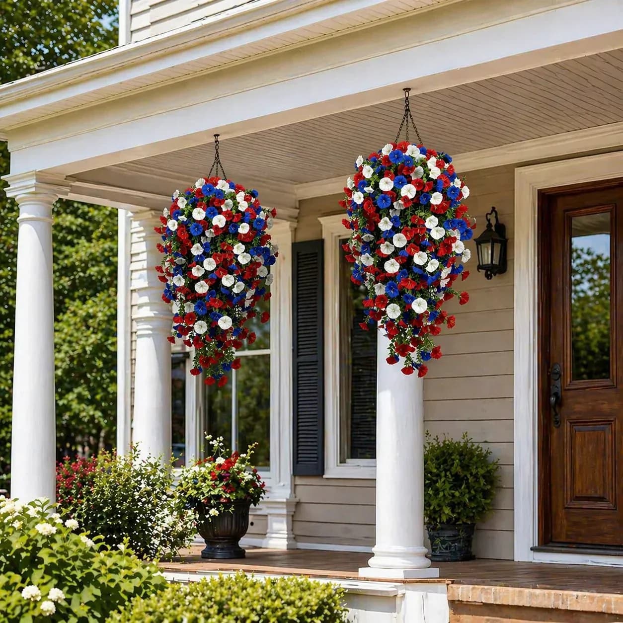 Patriotic Artificial Hanging Flower Baskets - No Maintenance Outdoor Decor - View 12