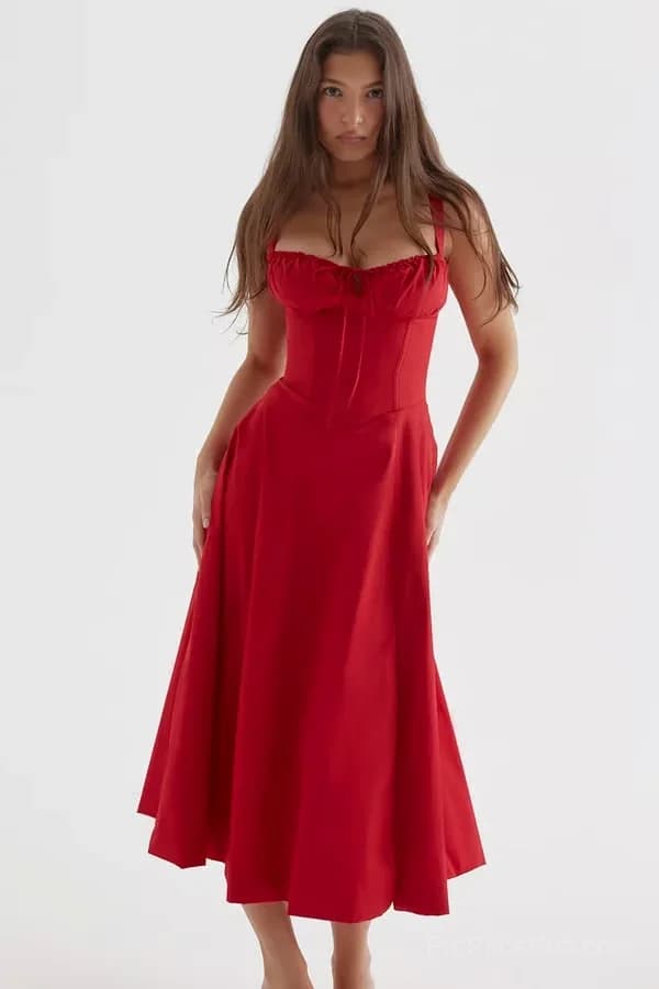 Red Floral Print Bustier Sundress, Size S - View 17