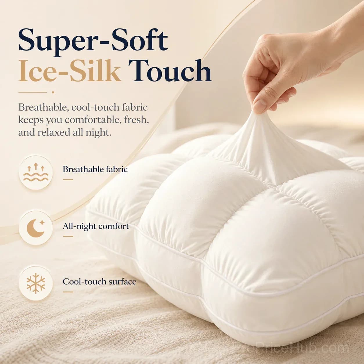 Cloud Puff Grid Pillow – Cooling, No-Flat for Side & Back Sleepers - Alt