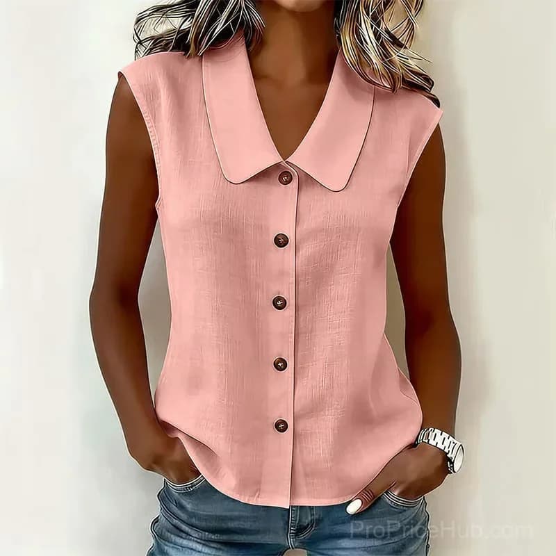 Women’s Pink V-Neck Button-Down Top, Size Small - Main