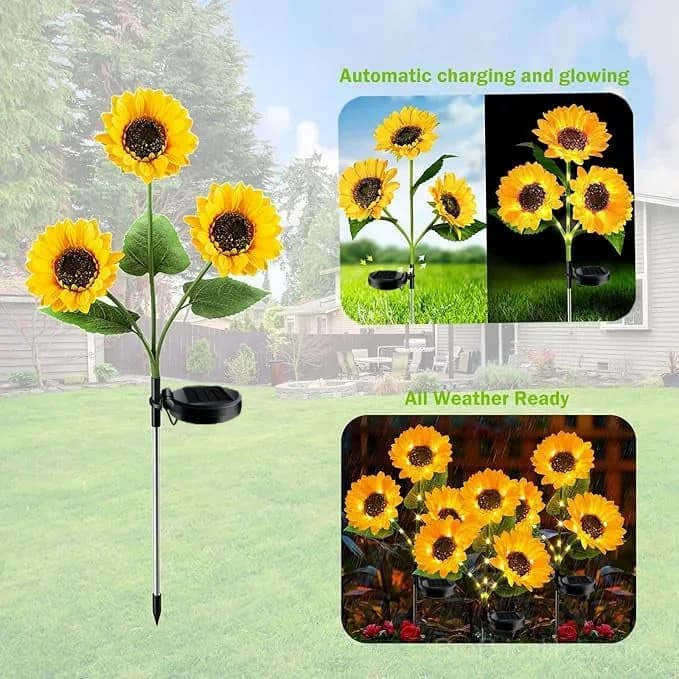 Solar LED Sunflower Garden Lights, 29.6 Inch, Warm Glow Outdoor Decor - Main