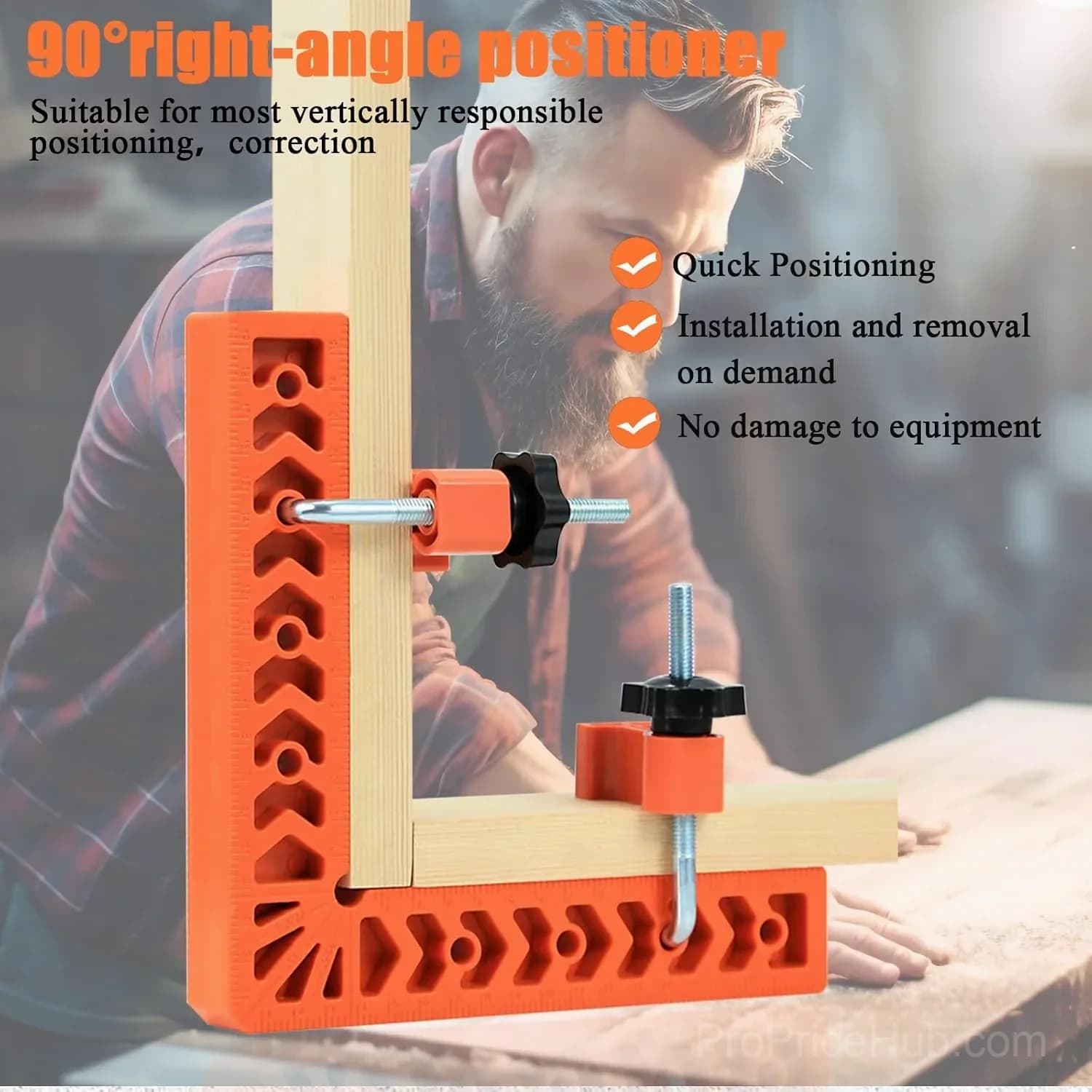 90 Degree Corner Clamp & Positioning Square Set - 3" & 4" x 8 Right Angle Clamps, ABS Plastic L-Shaped Tool - Alt