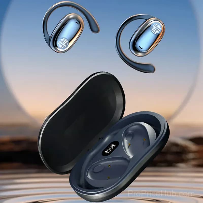Sporty Hanging-Ear Bluetooth Earphones, Black - Alt