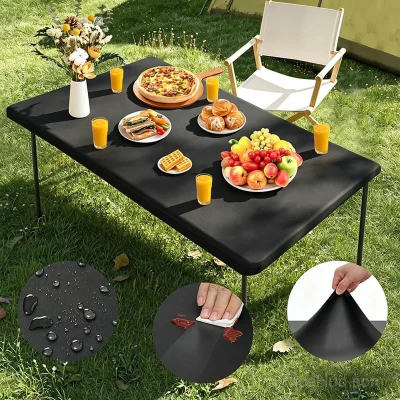 Stretch Fabric Table Top Cap Cover – Elastic Edge, Waterproof, Reusable - Alt