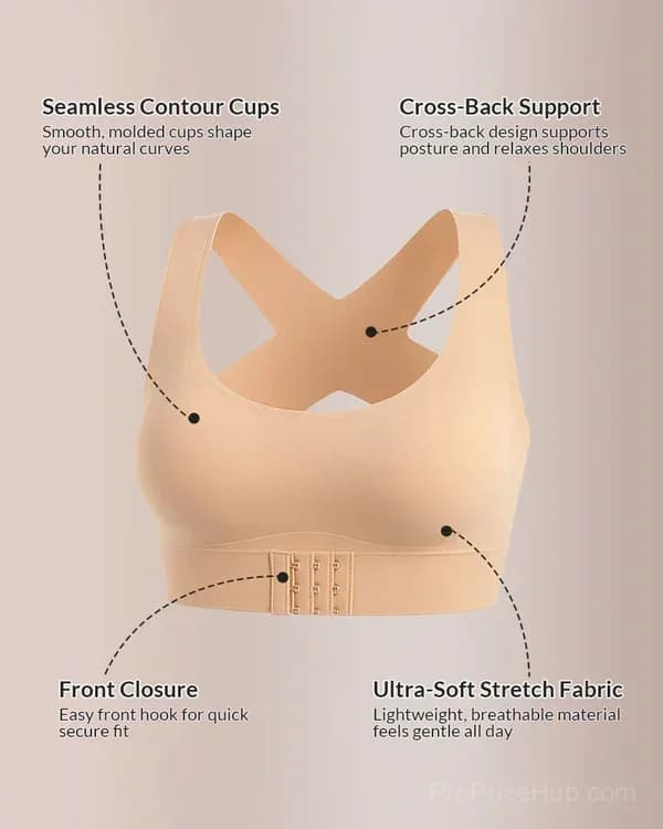 Front Closure Cross-Back Wireless Posture Bra - Alt