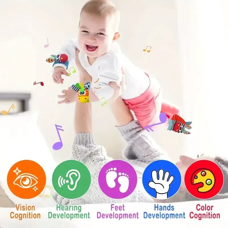 Newborn Baby Cartoon Animal Wrist Rattle Socks Set - View 5