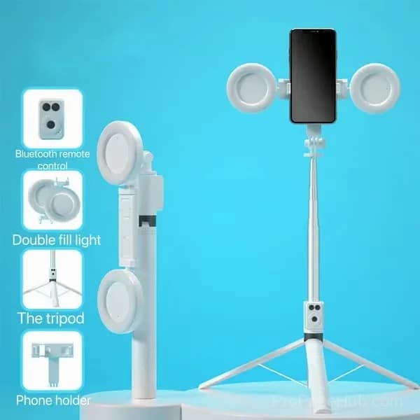 Black 6-in-1 Bluetooth Selfie Stick, No Fill Light - View 14