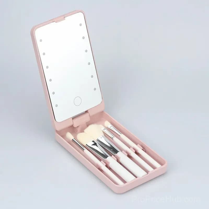 Pink Portable Makeup Brush Set with LED Light - Main