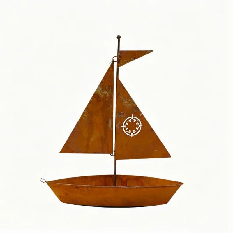 Rustic Sailboat Metal Planter, Brown Weather-Resistant Garden Decor - Main