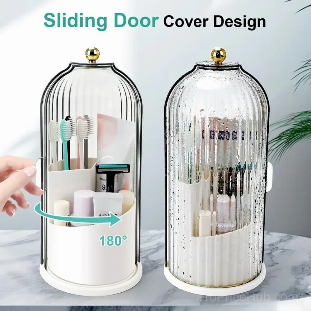 Sliding Lid Toothbrush Organizer, White - Alt