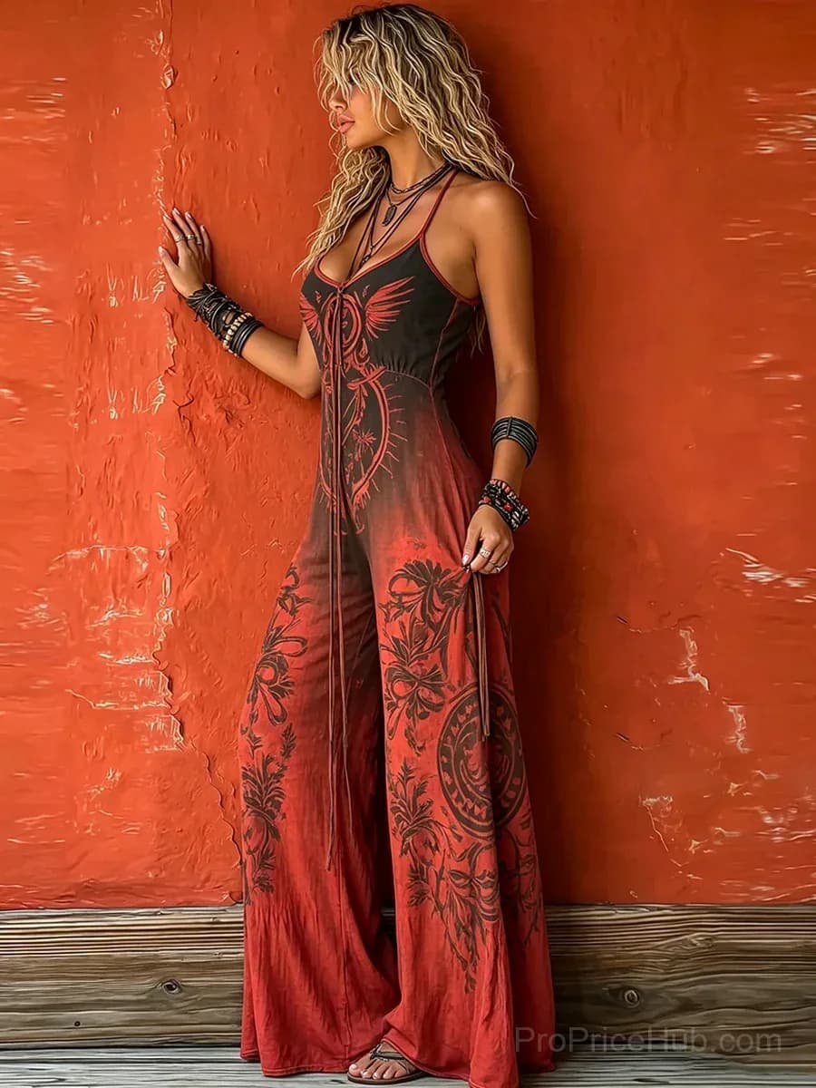 Bohemian Strappy Stretchy Jumpsuit - Alt
