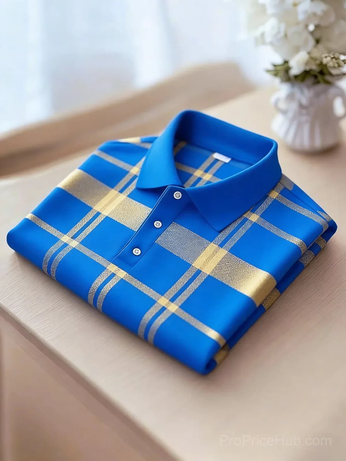 Men's Black and Yellow Plaid Short Sleeve Polo Shirt - View 4