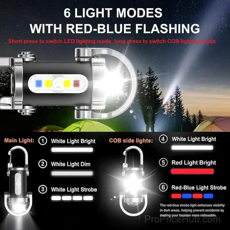 Rechargeable Mini Keychain Flashlight, 800 Lumens, 6 Modes - Alt