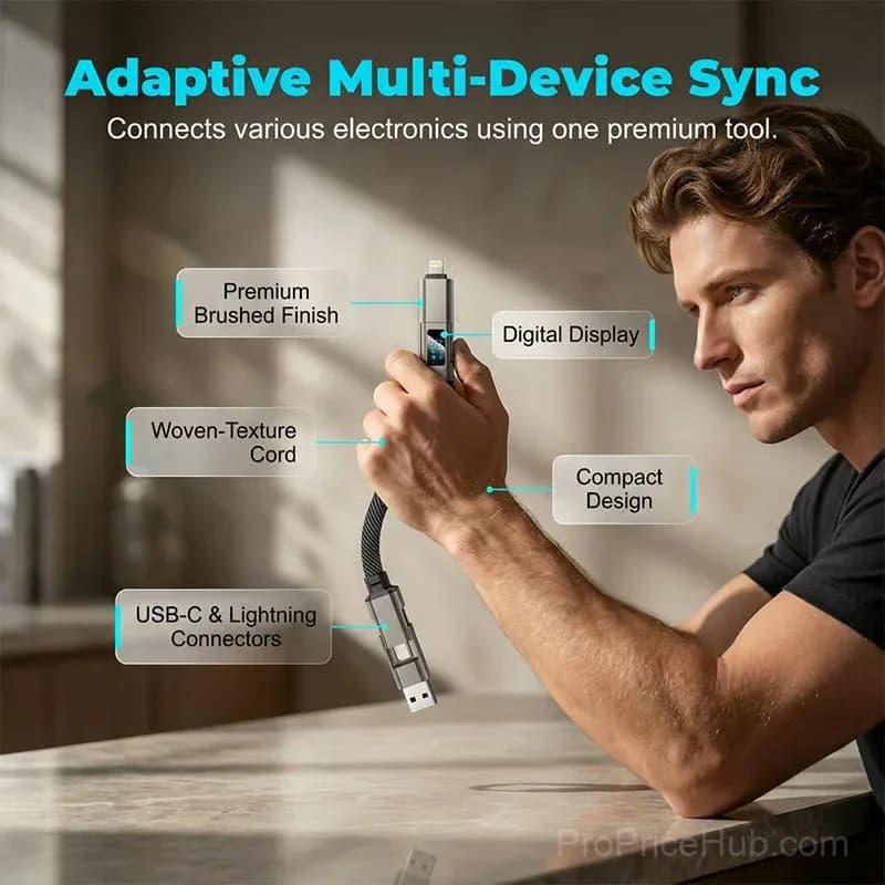 4-in-1 Digital Display Keychain Charging Cable, Black - View 7