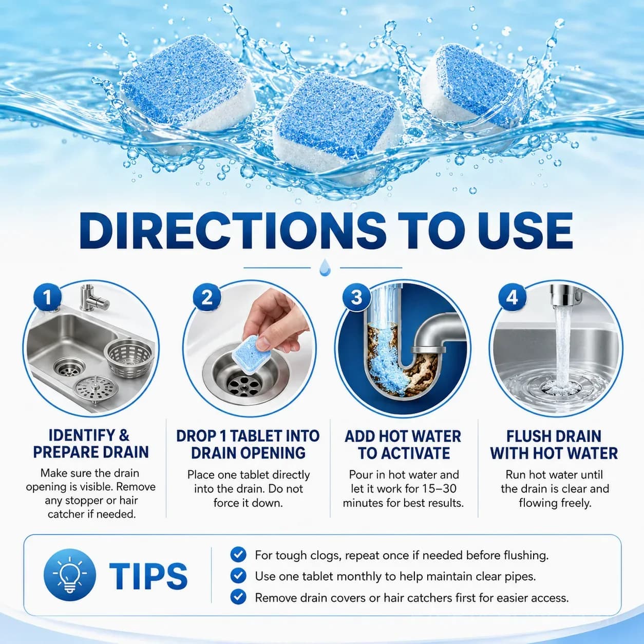Drain Cleaning Tablets 12-Pack for Sinks, Showers & Washing Machines - View 5