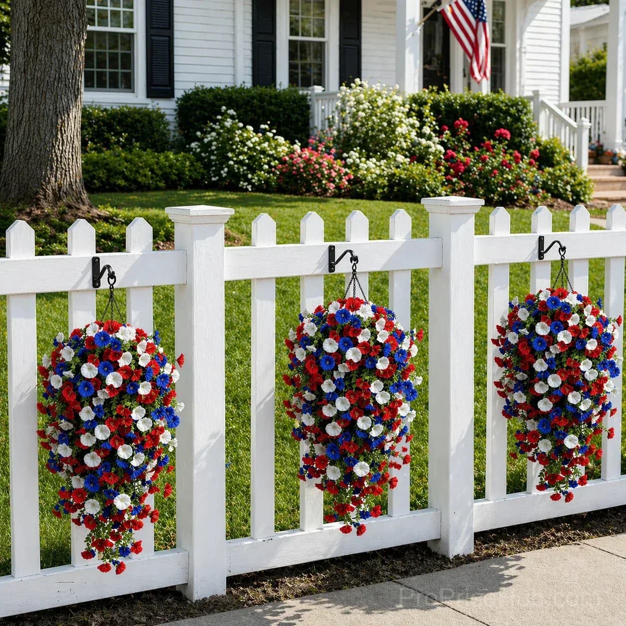Patriotic Artificial Hanging Flower Baskets - No Maintenance Outdoor Decor - View 8