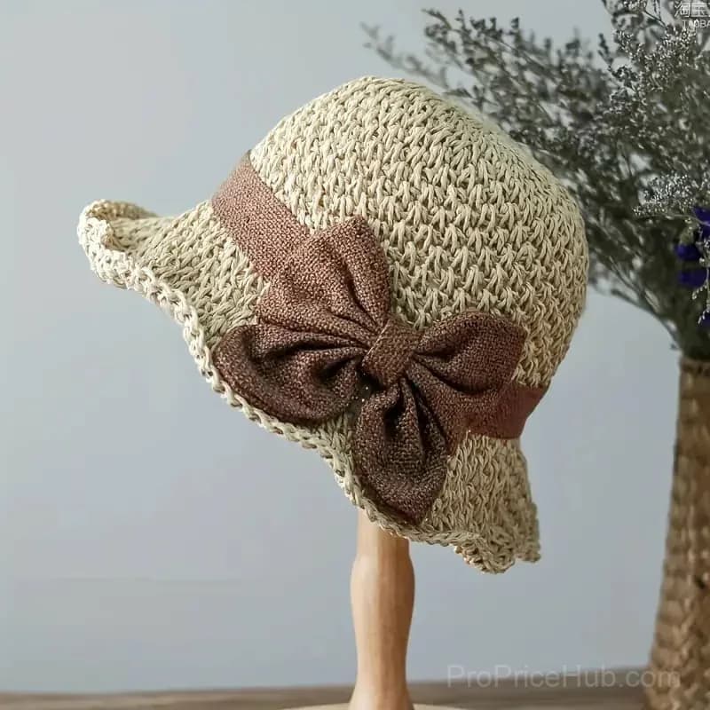 Straw Hat with Retro Bow - Foldable & Breathable Summer Hat - View 7