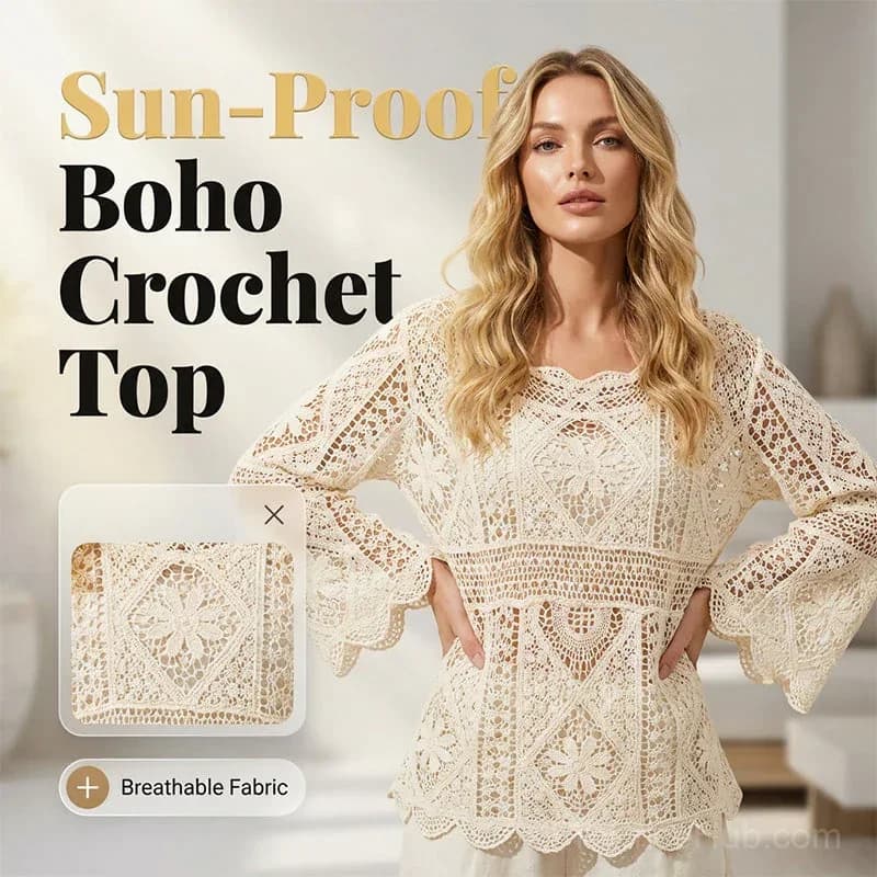 Women's Vintage Lace Cover-Up Blouse – Flare Sleeves Bohemian Beachwear - Main