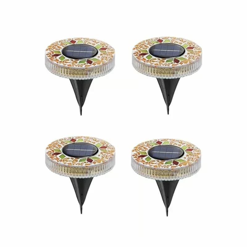 Blue Mosaic Solar Disk Lights for Outdoor Decor, 4-Pack - Alt