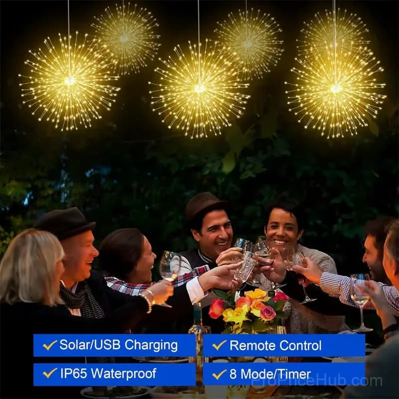 Solar Firework String Lights, Warm White, 4-Pack 240 LED - Alt