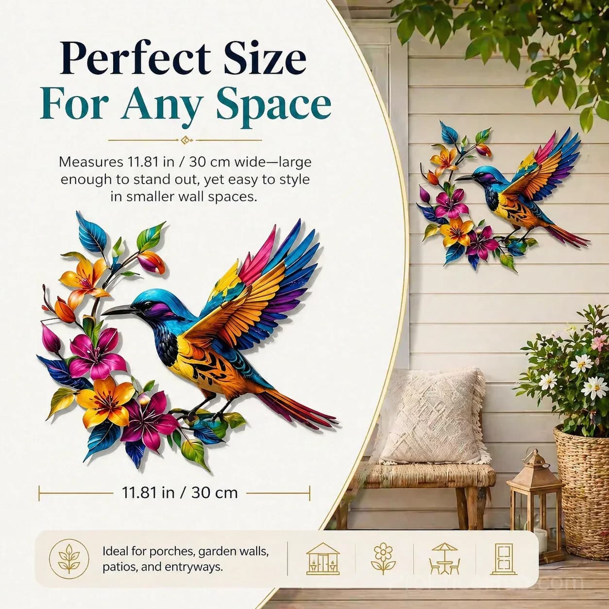 Hummingbird Bloom Metal Wall Art - View 4