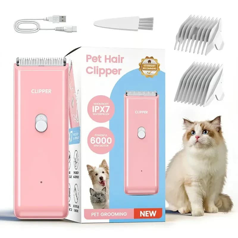 Quiet Cordless Pet Clipper with Ceramic Blade, IPX7, Pink - View 9