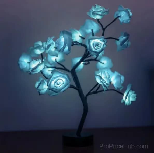 Rose Flower Tree Night Light, Multicolor with Black Base - View 6