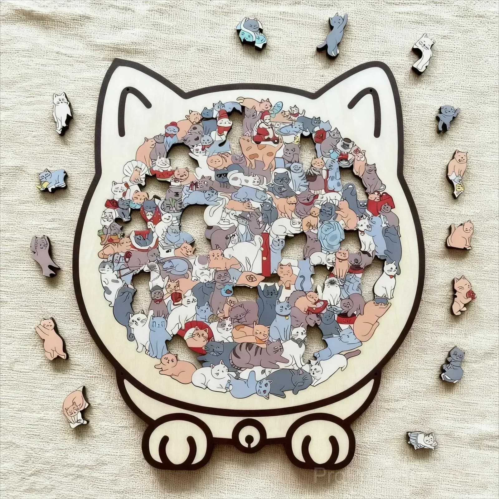 135-Piece Cat-Shaped Wooden Puzzle, Morandi Colors - View 9