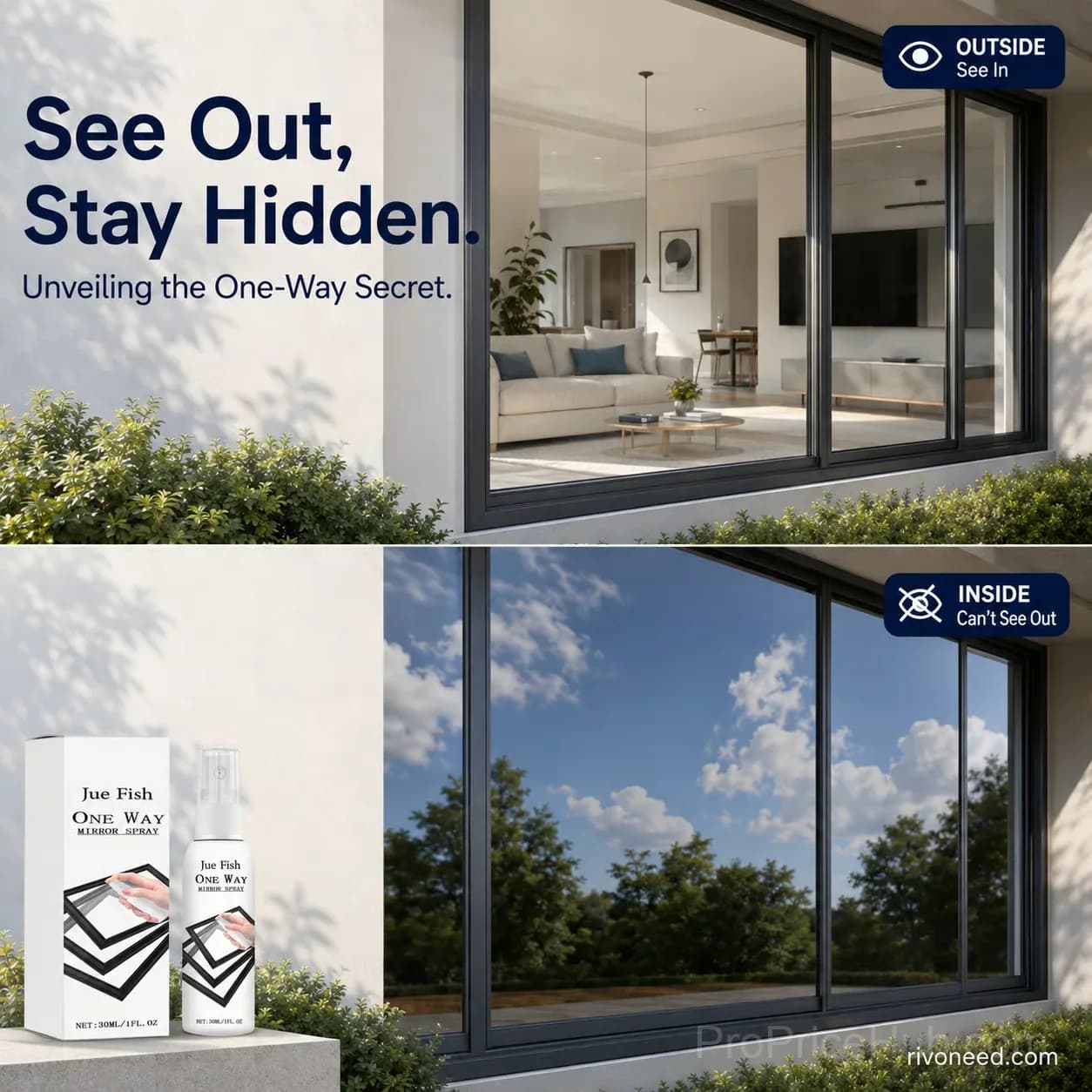 Reflective One-Way Mirror Privacy Window Spray, 1 Bottle - Main