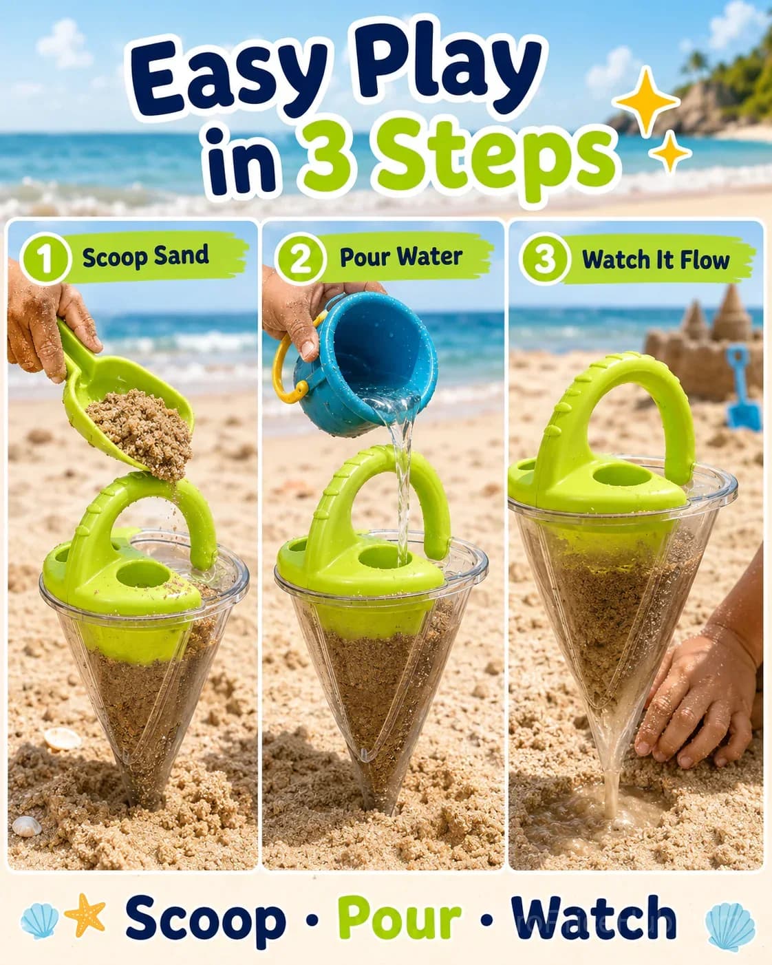 Kids Sand & Water Funnel Toy with Sifting Shovel - View 3