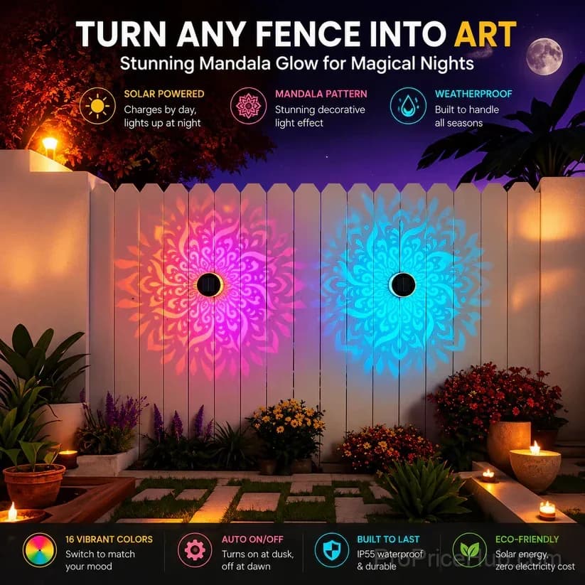 Solar Mandala Wall Light for Outdoor Garden Fence Projector - View 9