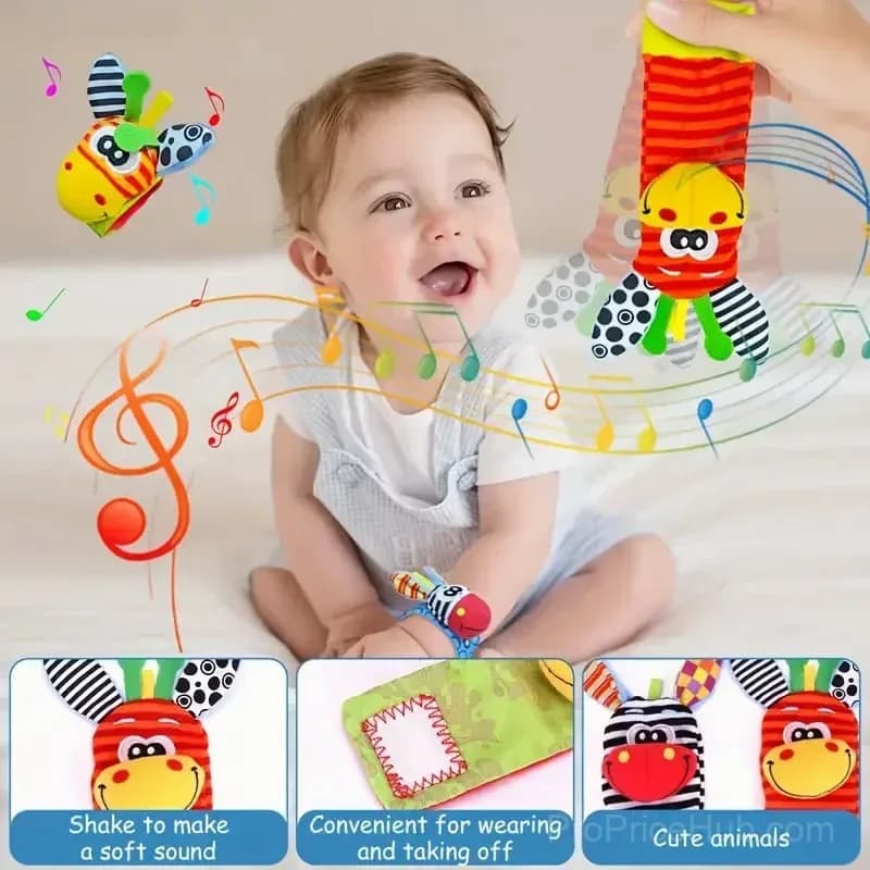 Newborn Baby Cartoon Animal Wrist Rattle Socks Set - View 3