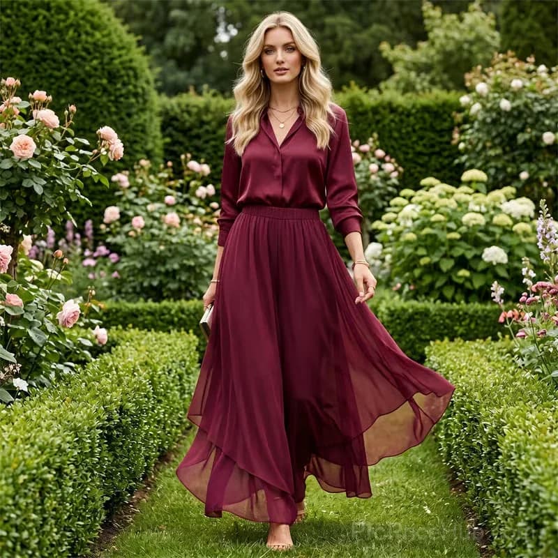 Women's Asymmetrical Chiffon Wide-Leg Pants, Purple, S - View 7