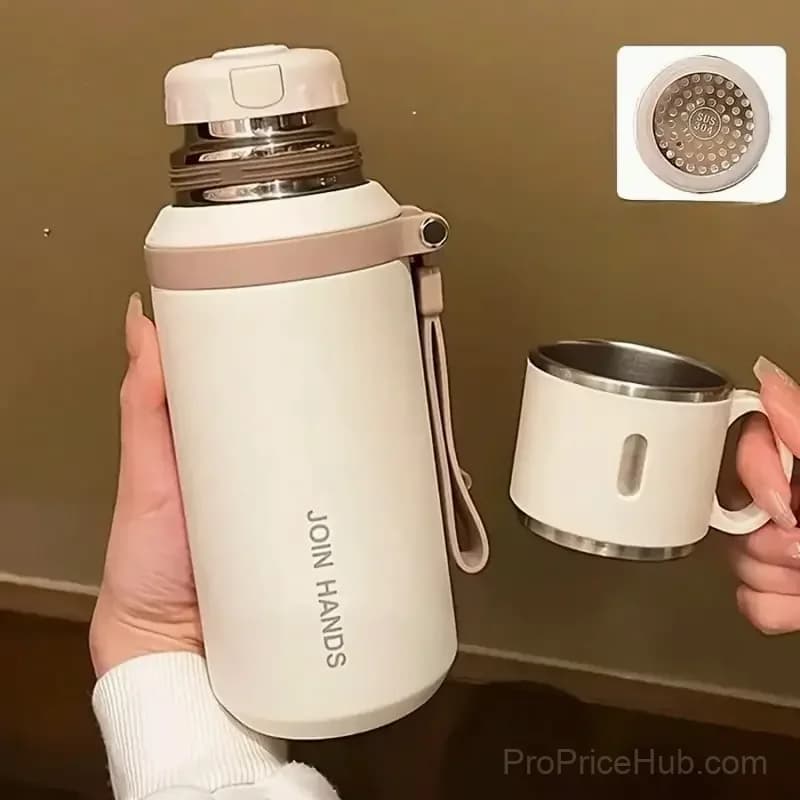 600ml 316 Stainless Steel Vacuum Insulated Bottle with Dual Lids, White - Alt