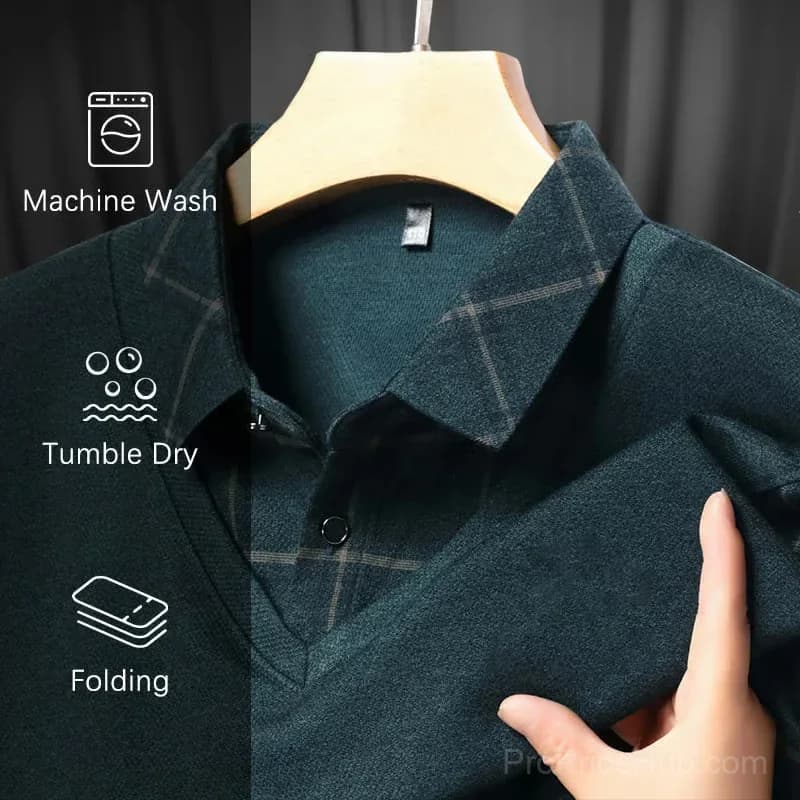 Men's Faux Two-Piece Lapel Long-Sleeve Top, Grey M - View 10