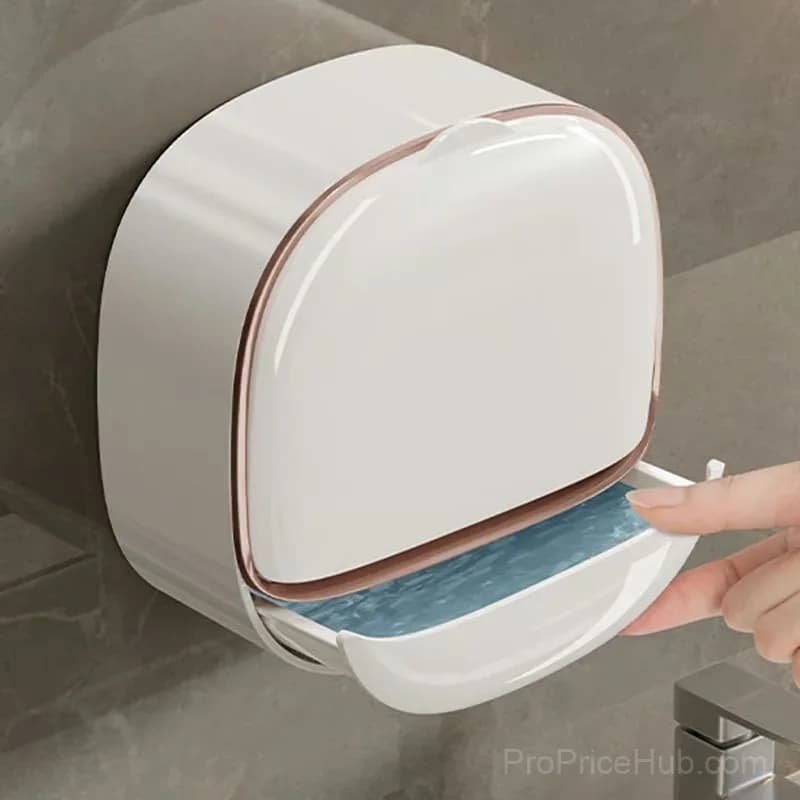 White Soap Holder with Drain Tray for Sink or Shower - Alt