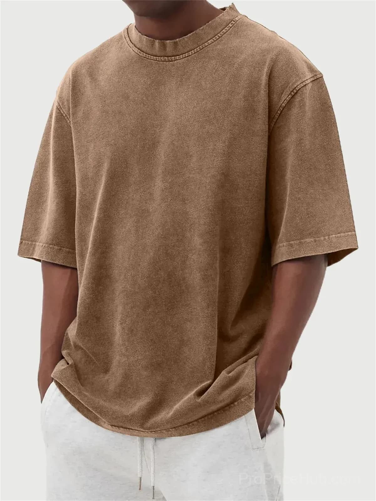 Men's Washed Solid Color Pullover T-Shirt - S to 5XL - View 11