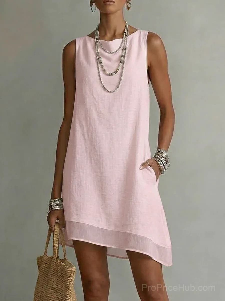 Women's Bateau Neck Sleeveless Diagonal Skirt Dress - View 3