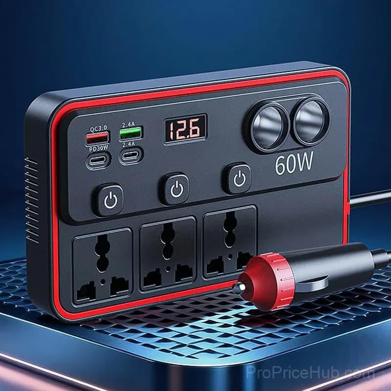 Multifunctional Car Charger with AC Outlets and USB Ports - View 7