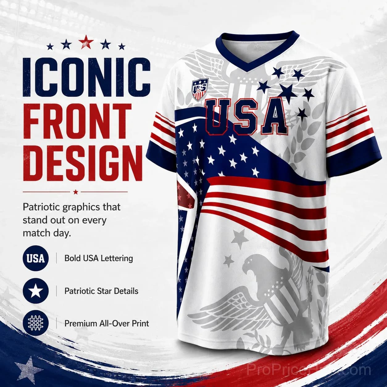 V-Neck USA Bald Eagle Graphic Soccer Jersey - View 5