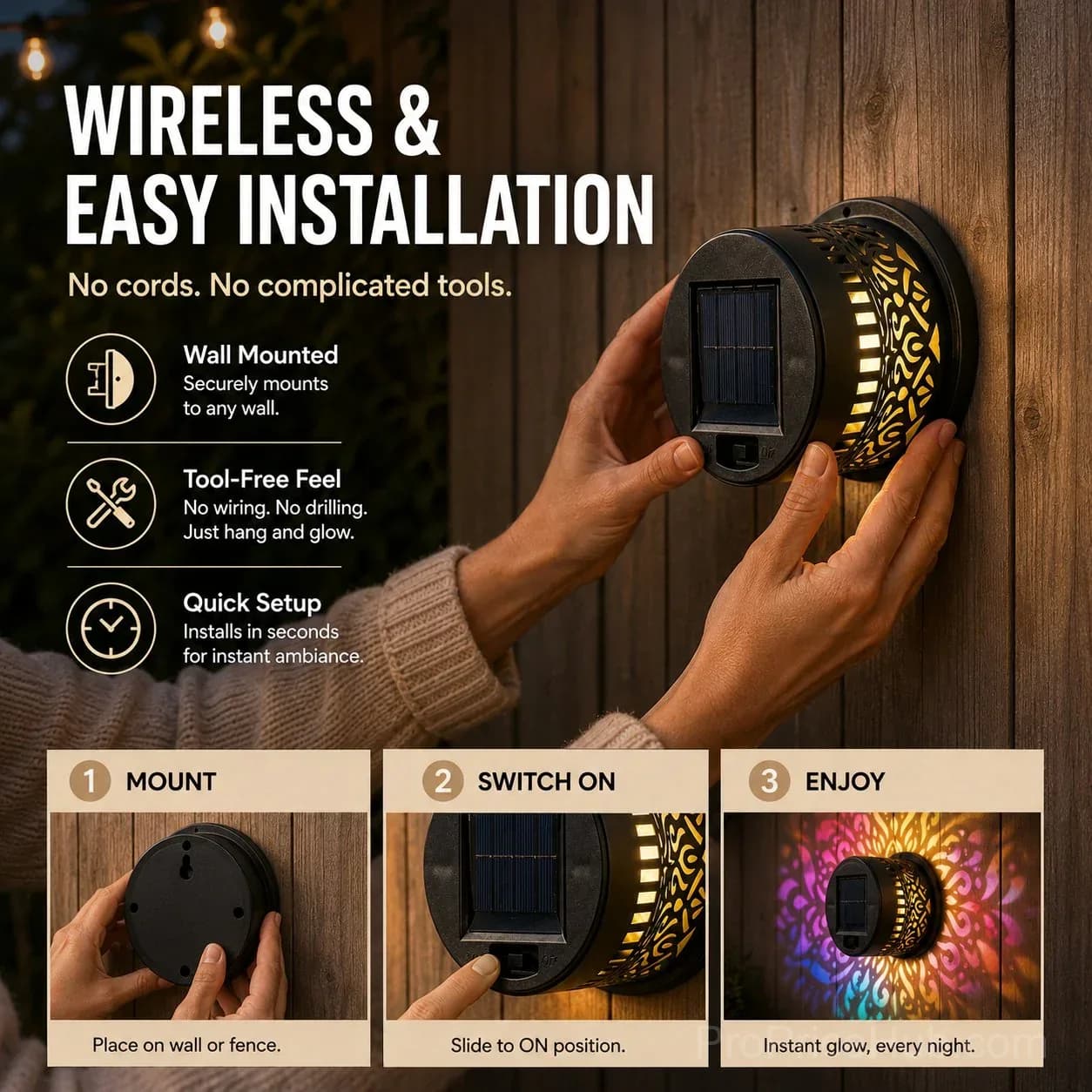 Mandala Solar Wall Lamp – Patio Night Ambience Lighting - View 7