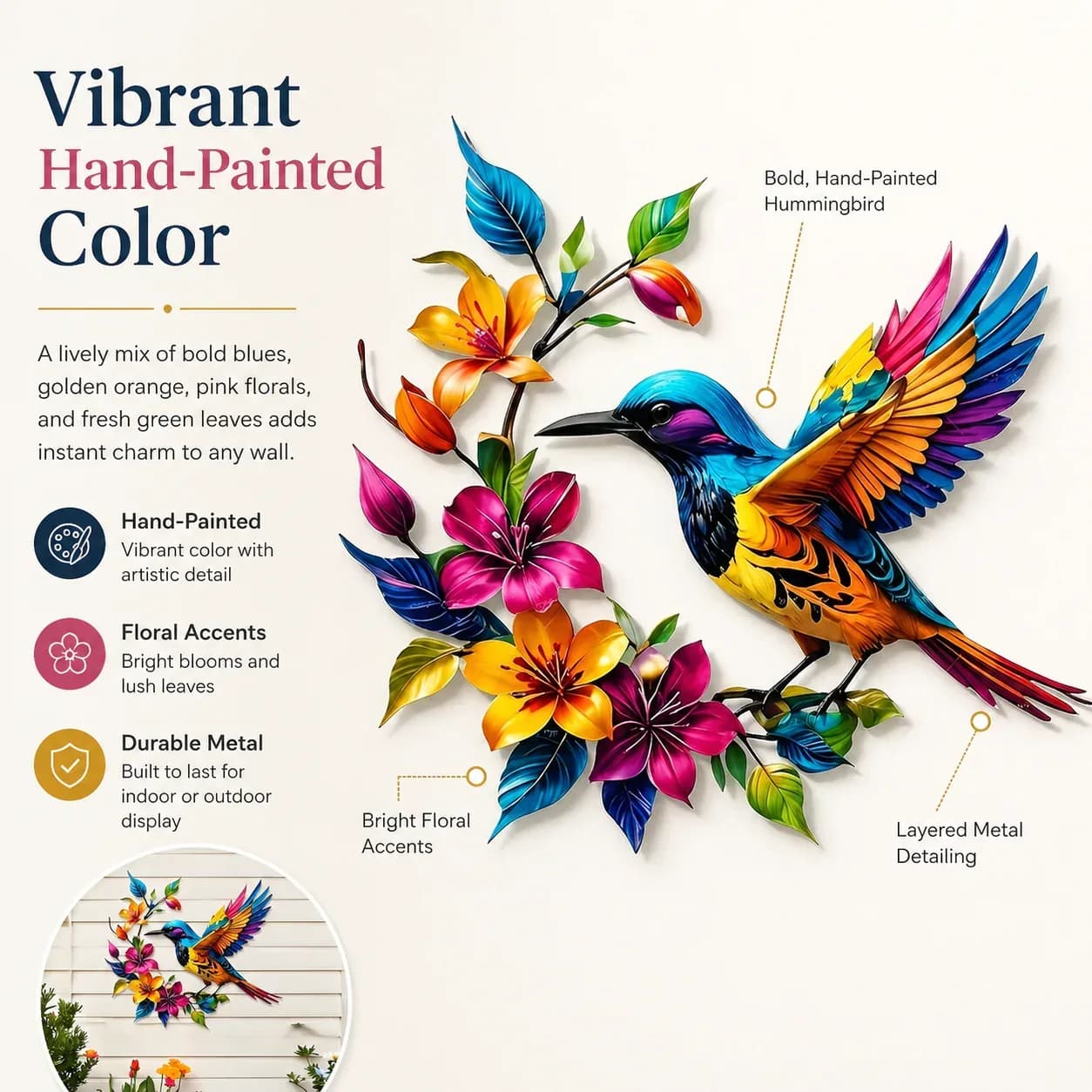 Hummingbird Bloom Metal Wall Art - View 5