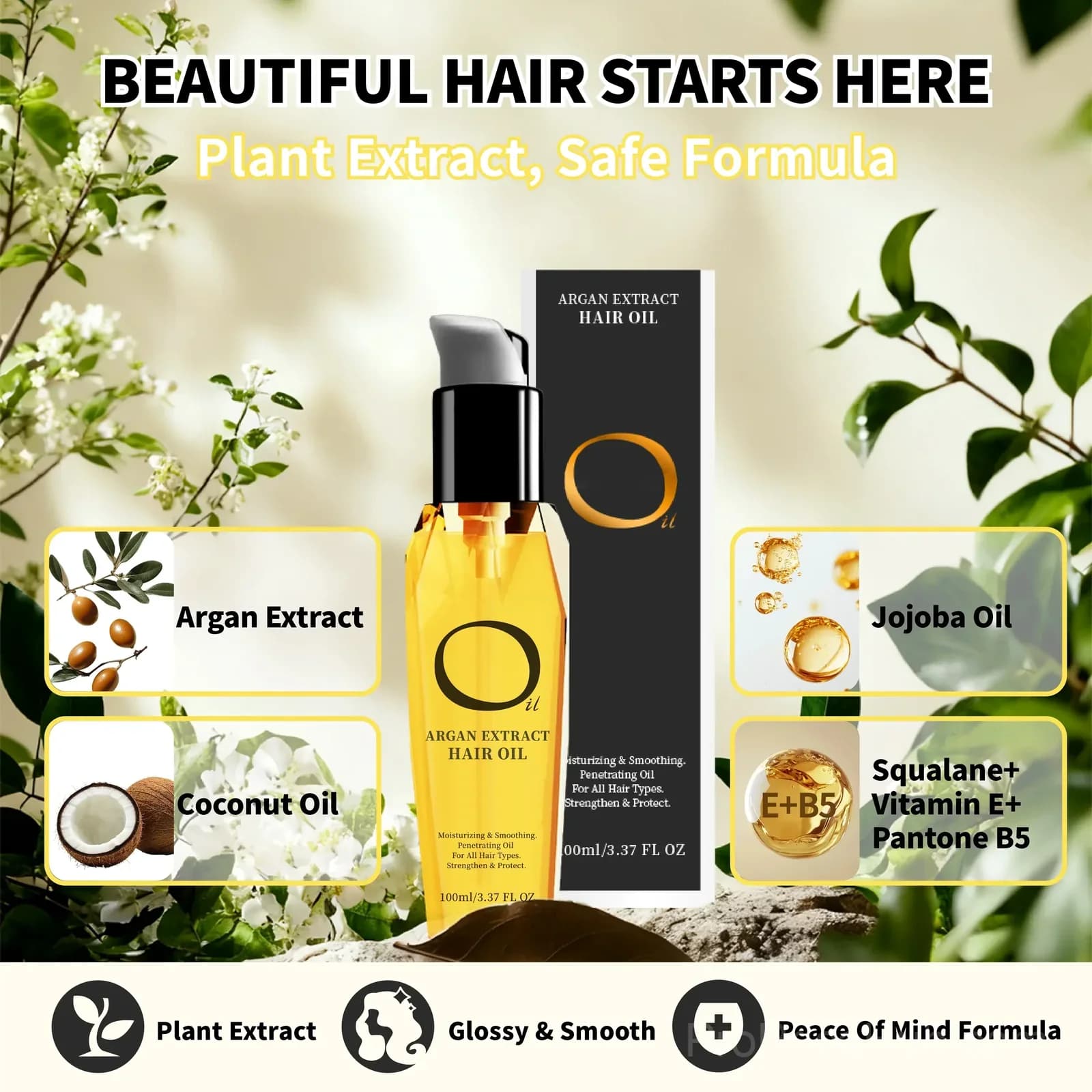 Argan & Coconut Hair Oil 100ml - Lightweight Non-Greasy Serum for Smooth Shine - View 3