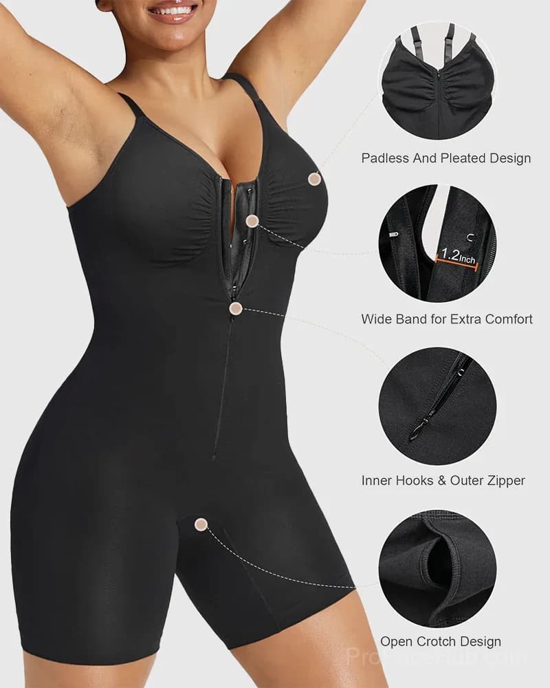 Tummy Control Zip-Up Ultra Stretch Shapewear Bodysuit - Alt