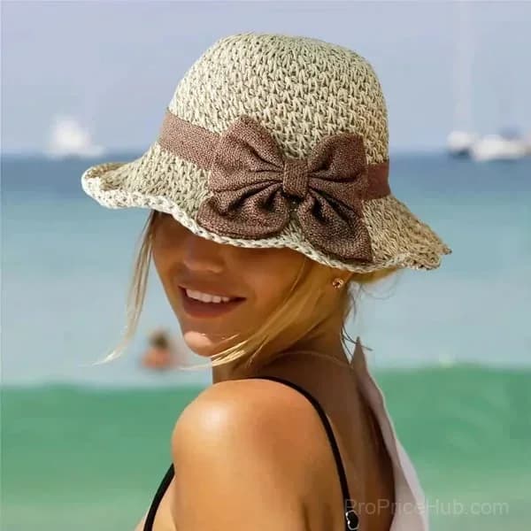 Straw Hat with Retro Bow - Foldable & Breathable Summer Hat - View 4