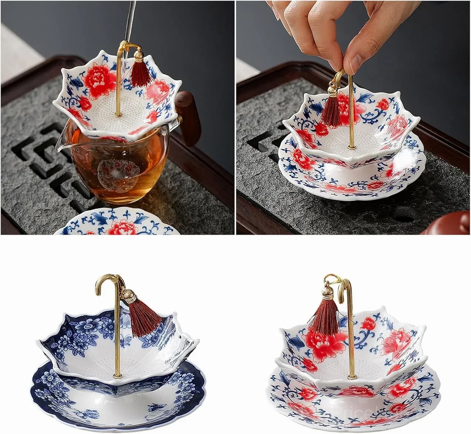 Blue and White Porcelain Umbrella Tea Infuser Set - View 6