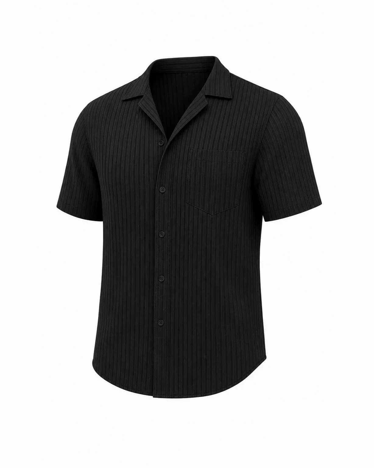Men's Striped Jacquard Textured Short Sleeve Summer Beach Shirt - View 16