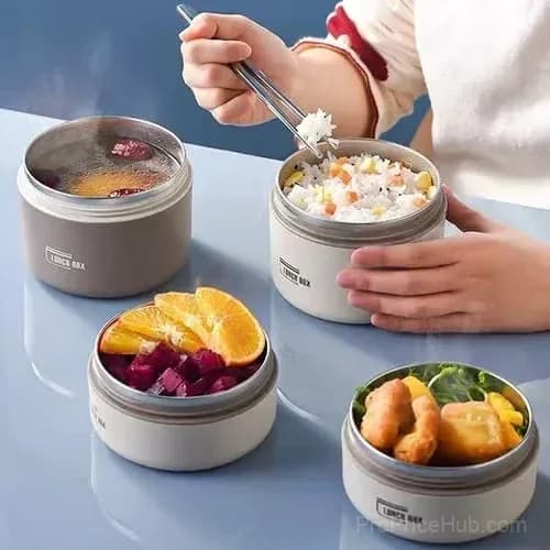 Portable 2-Tier Insulated Lunch Container Set with Bag, Beige - Alt