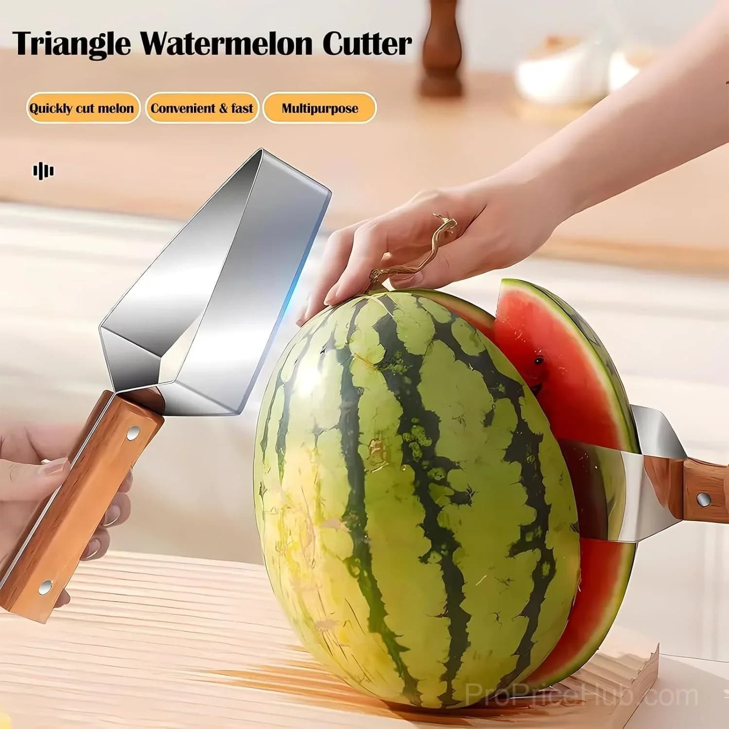 Stainless Steel Triangle Watermelon Cutter with Wooden Handle - View 5