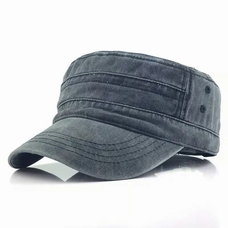 Khaki Distressed Flat-Top Duckbill Cap, Breathable Hat - View 10